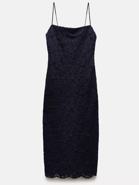 Zara Dresses & Skirts - Zara Lace Slip Dress with Spaghetti Straps - Navy